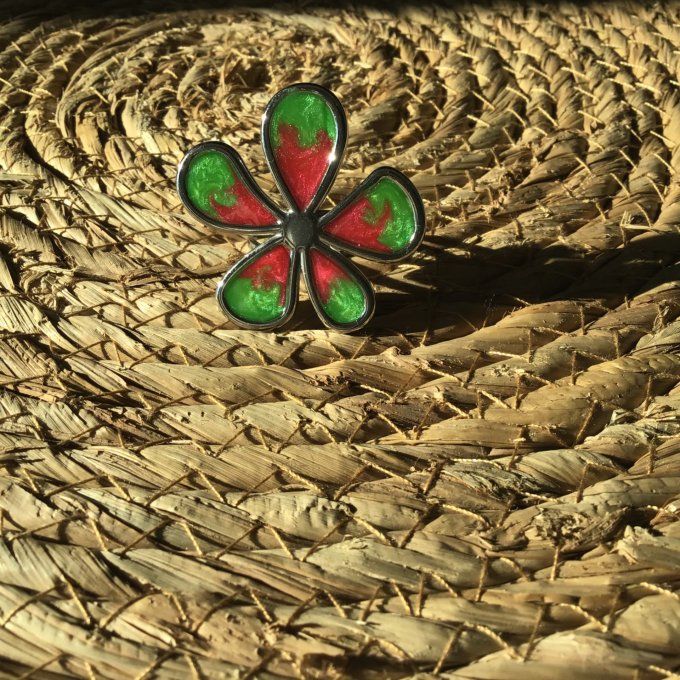 Bague fleur étincelante verte/orange