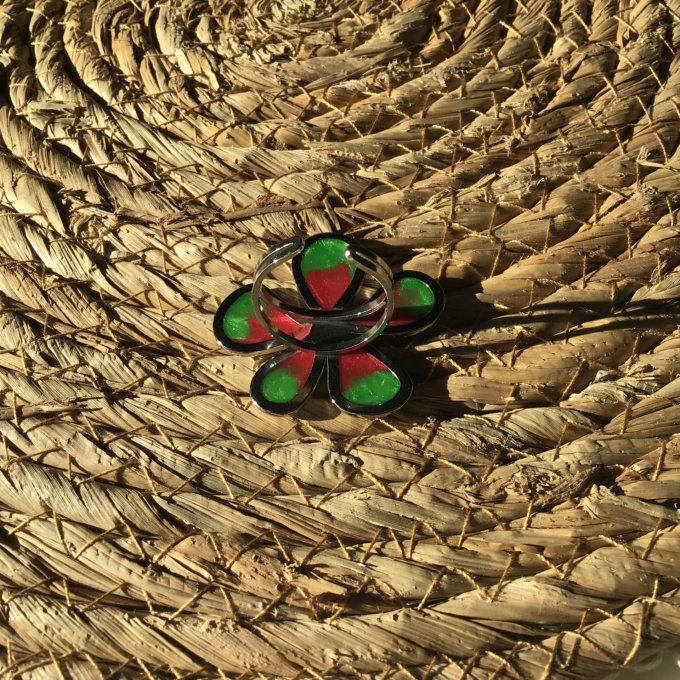 Bague fleur étincelante verte/orange