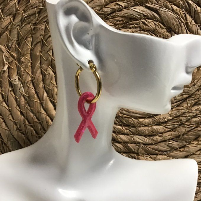 Créoles et Pampilles "OCTOBRE ROSE" rose foncé